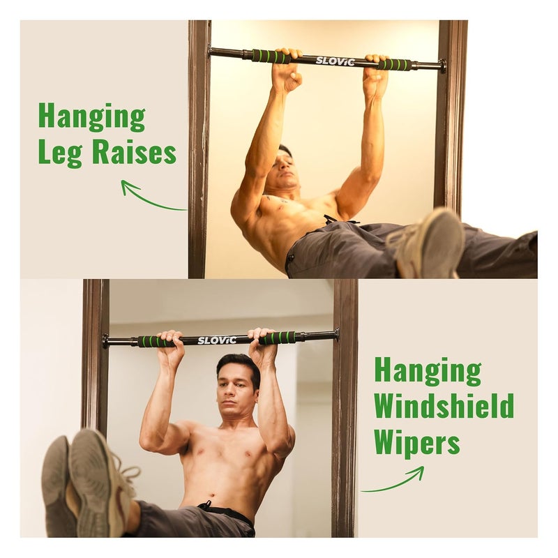 SLOVIC Pull-Up Bar for Home Workout | Non-Slip Carbon Steel Gym Bar (Load Capacity: 100 Kg) | Adjustable in Length, Mountable Door Bar with Foam Pads & Rubber Stoppers | Black, Size: 62 â€“ 100cm - Image 5