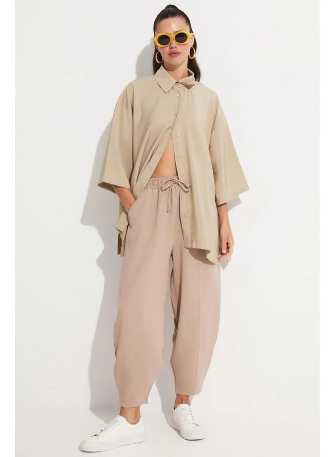 JUNE June Slit Detailed Flowy Shirt Olive