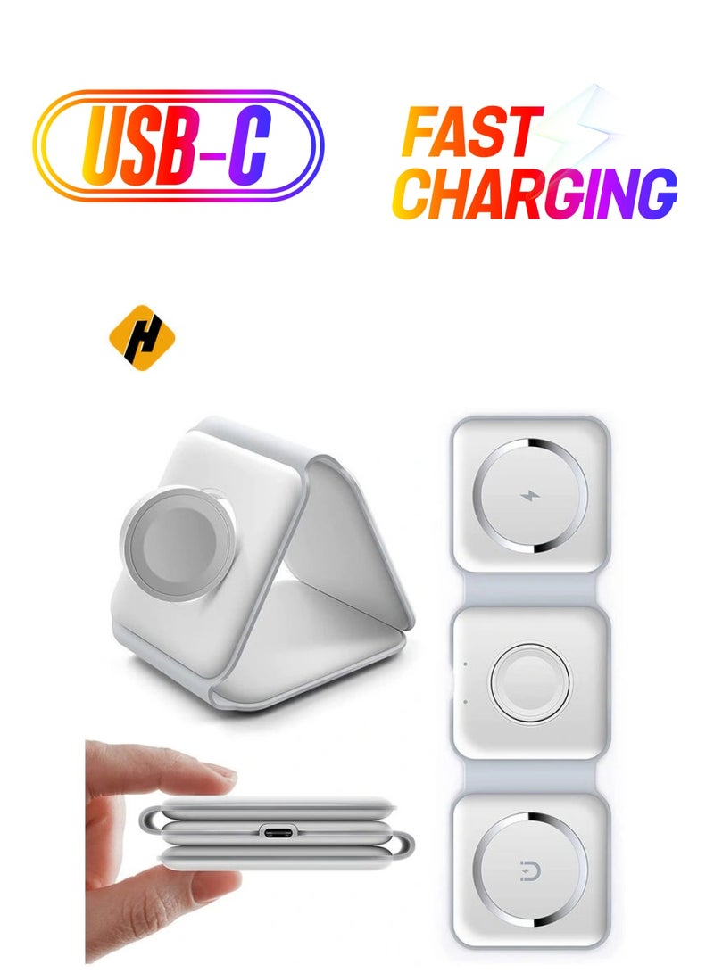 HuHa Wireless Charging, 3 in 1 Wireless Charger,Wireless Magnetic Fast Charging Foldable Dock station Charger for iPhone 13/12/11/8/Pro/Max,for iWatch,forAirPods 3/2/Pro and for Samsung  - Image 1