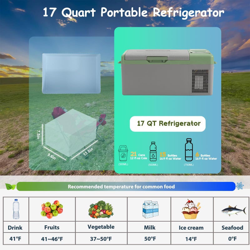 Alpicool Y15E Portable Fridge 12 Volt Car Refrigerator 17 Quart Freezer for Fishing, Camping, RV, Truck, Boat-12/24V DC - Image 2
