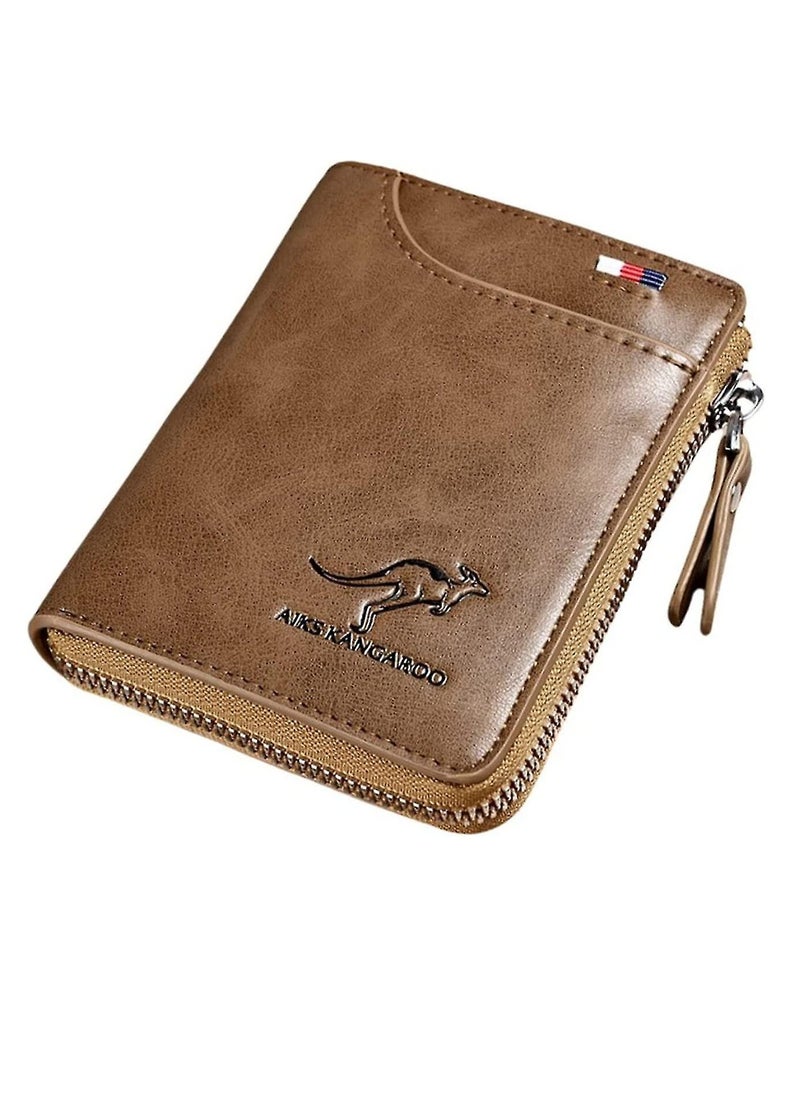 AIKS KANGAROO - Leather Wallet Men's RFID Blocking PU Leather Wallet with Zipper Multi Business Credit Card Holder Purse - Image 1