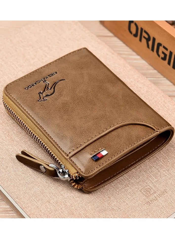 AIKS KANGAROO - Leather Wallet Men's RFID Blocking PU Leather Wallet with Zipper Multi Business Credit Card Holder Purse - Image 1
