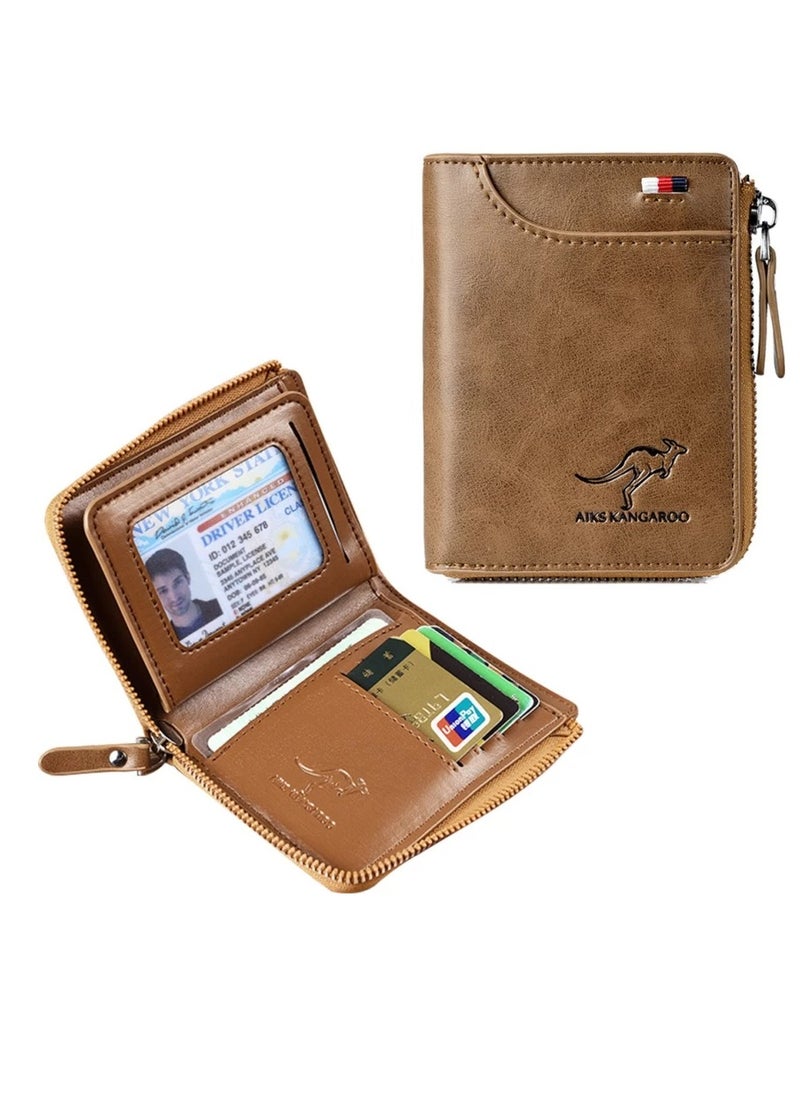 AIKS KANGAROO - Leather Wallet Men's RFID Blocking PU Leather Wallet with Zipper Multi Business Credit Card Holder Purse - Image 1
