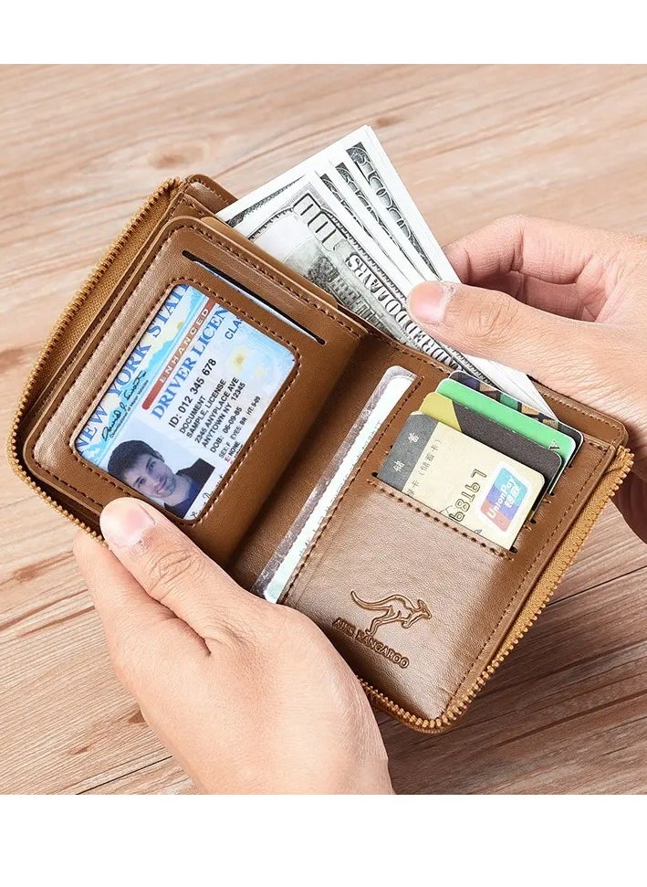 AIKS KANGAROO - Leather Wallet Men's RFID Blocking PU Leather Wallet with Zipper Multi Business Credit Card Holder Purse - Image 1