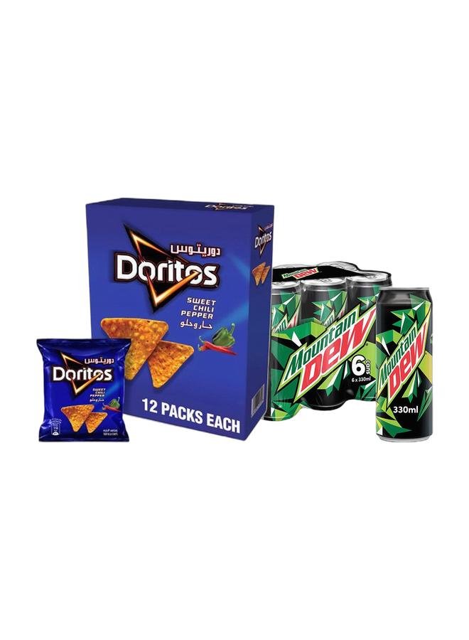 Mountain Dew رقائق دوريتوس بالفلفل الحلو 21 جرام عبوة من 12 + علب مشروب غازي ماونتن ديو 330 مل عبوة من 6 - Image 1