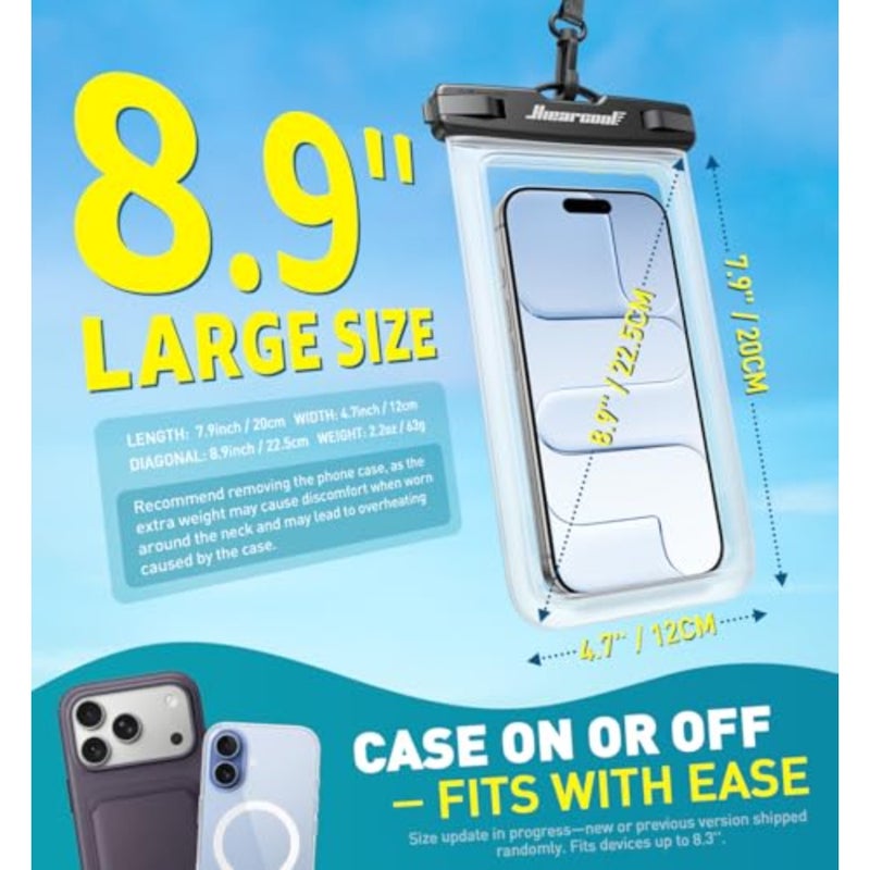 Waterproof Phone Pouch, Waterproof Phone Case with Crossbody Lanyard Compatible for iPhone 17 16 15 14 13 Pro Max Up to 8.9", Cellphone Dry Bag Travel Essentials for Beach -Clear-2Pack - Image 3
