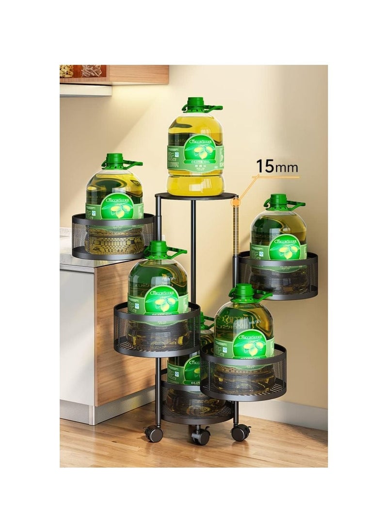 BLOOMING TIME - Round Rotating Multi Layer Kitchen Shelf 5 Tier Fruit Vegetable Storage Basket Rack Floor Standing Movable Household Room Toilet - Image 1