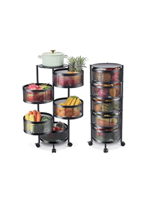 Round Rotating Multi Layer Kitchen Shelf 5 Tier Fruit Vegetable Storage Basket Rack Floor Standing Movable Household Room Toilet