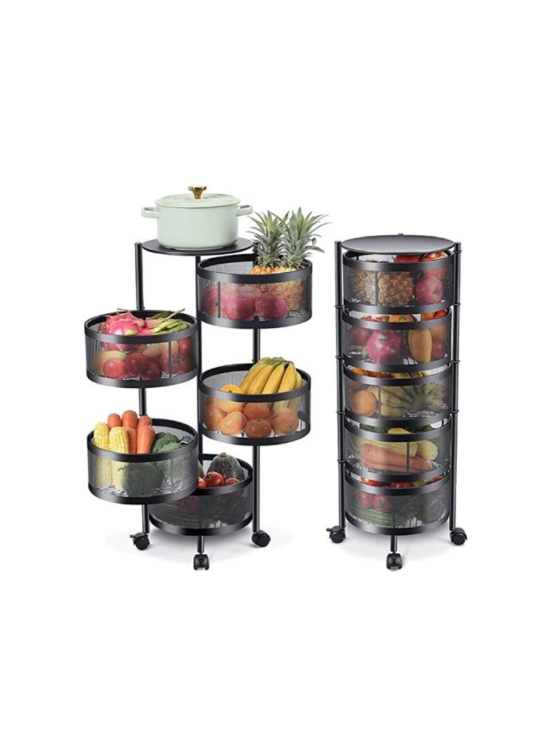 BLOOMING TIME - Round Rotating Multi Layer Kitchen Shelf 5 Tier Fruit Vegetable Storage Basket Rack Floor Standing Movable Household Room Toilet - Image 1