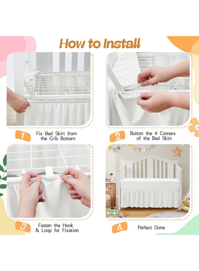 SiinvdaBZX 2-Piece Set Ruffled Crib Skirt & Microfiber Crib Sheet, Fit for Baby Standard Crib & Nursery Toddler Bedding, 52"x28" + Adjustable Elastic 14" Drop (White) - Image 3