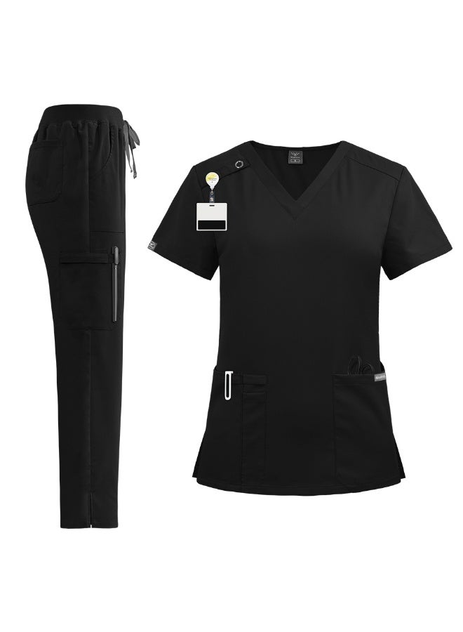 NIBEMINENT Nursing Scrubs Uniform Suit Short Sleeve V-neck Tops+Pants Sets Women Multicolor Pet Medical Workwear Nurse - Image 1