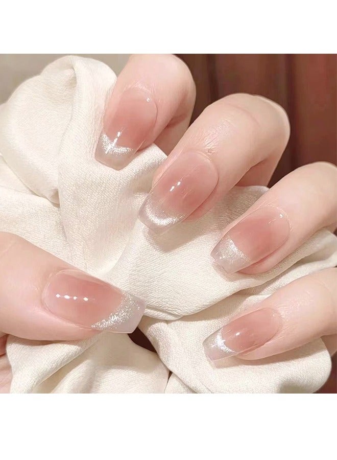 Cat Eye Wearable Nails Smile French Blush Cat Eye Manicure Finished Wearable Nail Stickers Nail Art Strips For Women And Girls 24 Piece Manicure - Image 1