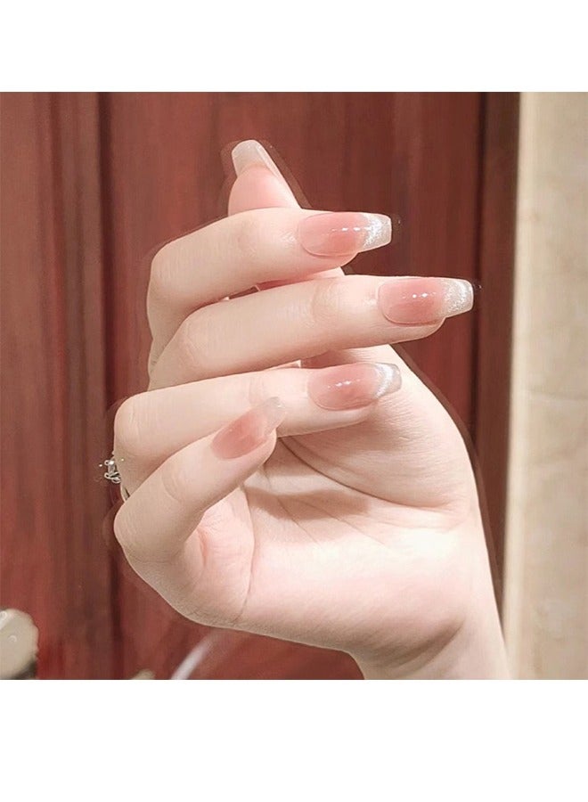 Cat Eye Wearable Nails Smile French Blush Cat Eye Manicure Finished Wearable Nail Stickers Nail Art Strips For Women And Girls 24 Piece Manicure - Image 2