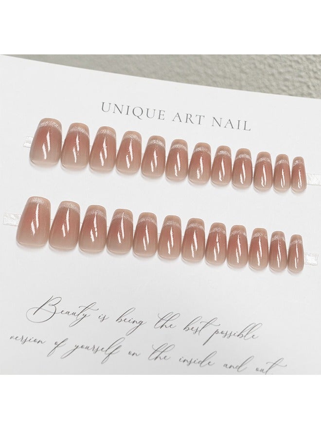 Cat Eye Wearable Nails Smile French Blush Cat Eye Manicure Finished Wearable Nail Stickers Nail Art Strips For Women And Girls 24 Piece Manicure - Image 5