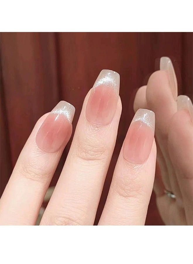 Cat Eye Wearable Nails Smile French Blush Cat Eye Manicure Finished Wearable Nail Stickers Nail Art Strips For Women And Girls 24 Piece Manicure - Image 4