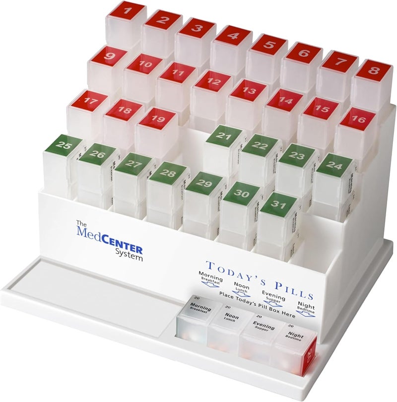 MedCenter 70256 31 Day Monthly Pill Organizer with Color-Coded Compartments - Image 1