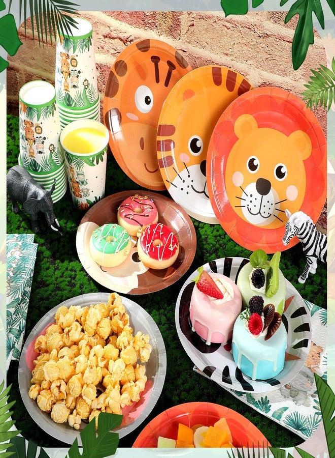 Jingmore 90 Pcs Jungle Safari Party Decorations Animals Themed Disposable Tableware Set for 30 Guests Zoo Paper Plates Jungle Napkins and Cups for Wild Animal Safari Zoo Birthday Baby Shower Supplies - Image 2