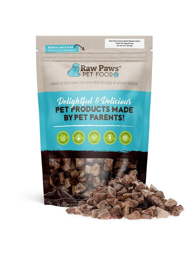 روو باوز مكافآت قلوب الدجاج من Raw Paws، 4 أونصة - طعام مجفف بالتجميد طبيعي للكلاب والقطط والقوارض - مكافآت عالية البروتين للحيوانات الأليفة - مصدر تورين - خالٍ من الحبوب - Image 1
