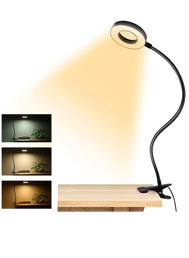 HOMESTAR مصباح طاولة مع مشبك USB للقراءة بجانب السرير مع 3 أوضاع لونية - أسود - Image 1