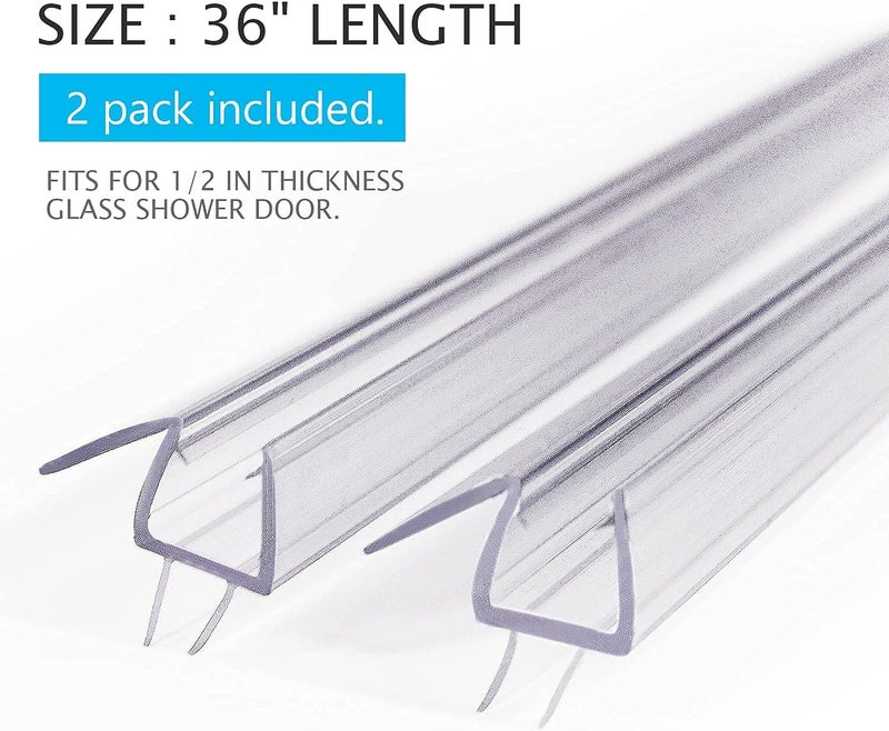 Dalrun 2 X Frameless Shower Door Bottom Seal Sweep Stirp 36 Inch Long for 1/2 Inch Glass,Clear - Image 1