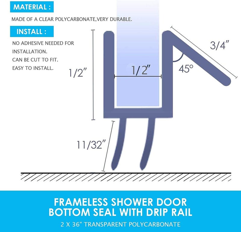 Dalrun 2 X Frameless Shower Door Bottom Seal Sweep Stirp 36 Inch Long for 1/2 Inch Glass,Clear - Image 2