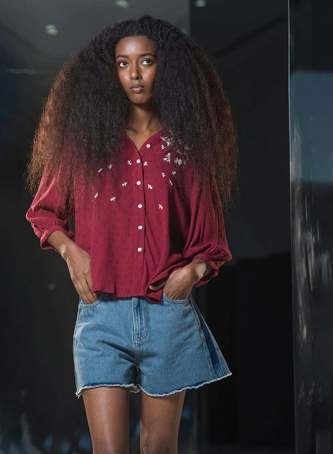 Virgio VIRGIO 100% Viscose Top With Intricate Contrast Embroidery