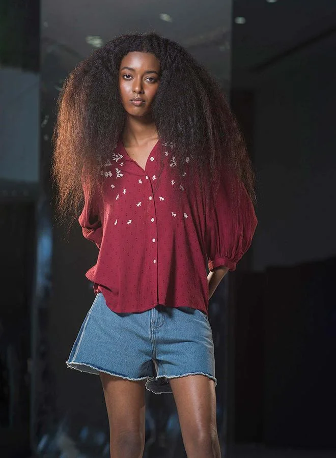 Virgio VIRGIO 100% Viscose Top With Intricate Contrast Embroidery