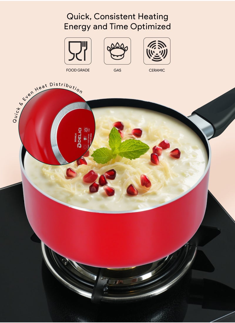 DELICI 10 Piece Nonstick Aluminium Cookware Set With 10X Tougher Coating, Quick Heat Distribution, Heat Resistant Handles, Includes 30cm&24cm Saucepan With Glass Lids, 28cm Wok Pan With Glass Lid,18cm Milk Pan With Glass Lid,26cm Frypan,1 Pcs Nylon Turner-NCS10R  - Image 5