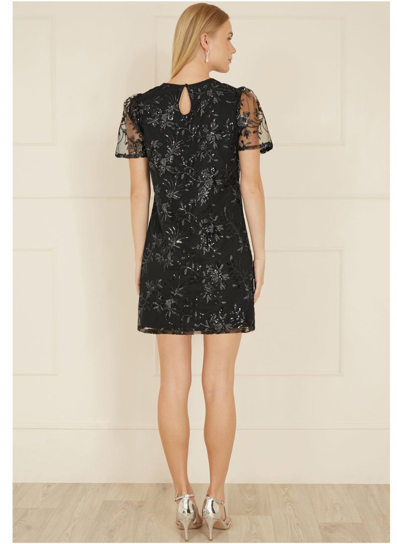 يامي فستان قصير مزين بالترتر بنقشة الزهور - Image 2