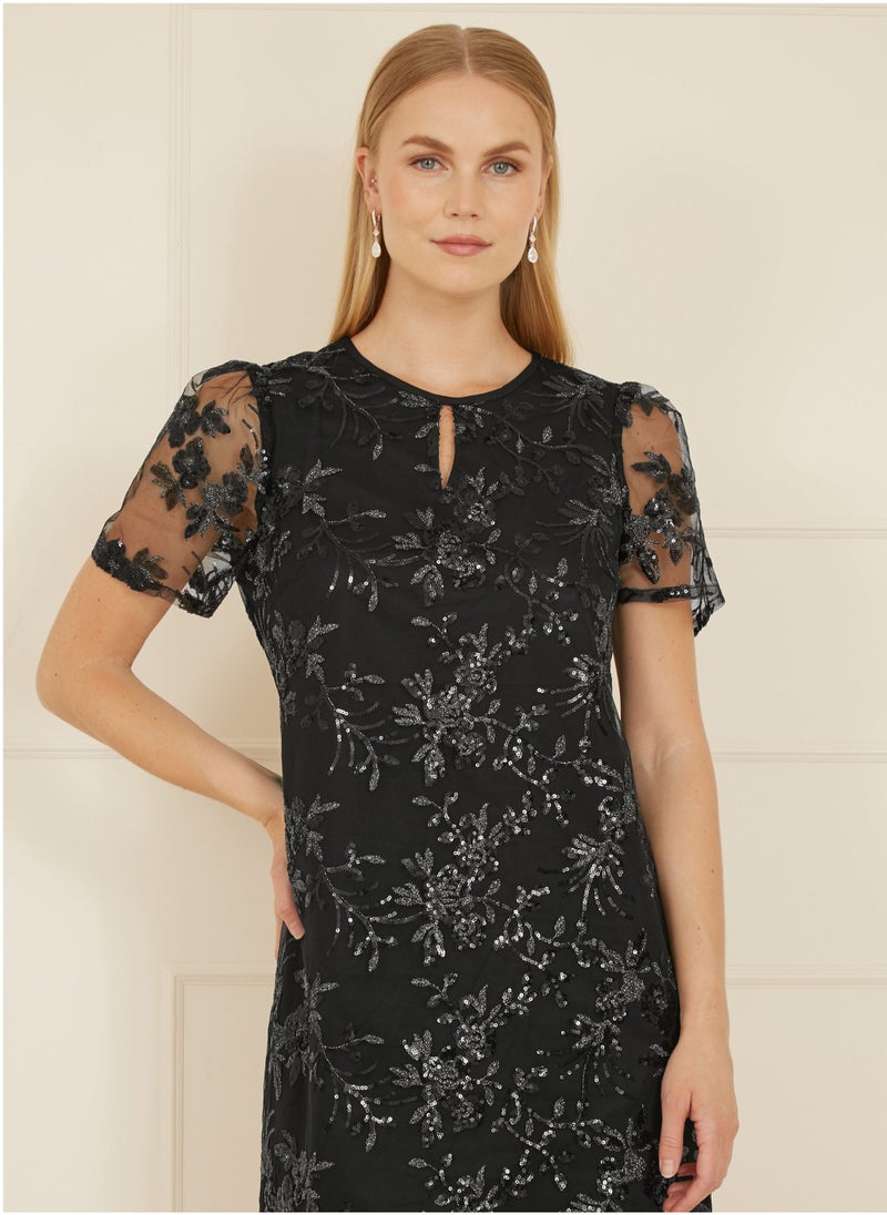 يامي فستان قصير مزين بالترتر بنقشة الزهور - Image 3