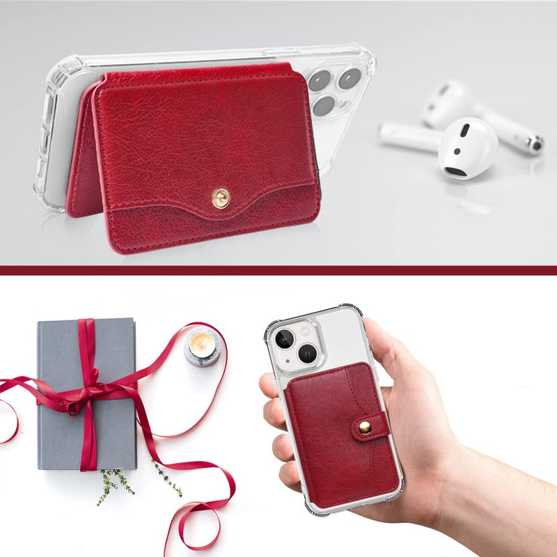 M-Plateau Credit Card Holder for Cell Phone, Stick on with Snap Closure 3M Adhesive Phone Wallet Compatible with iPhone and iPhone Case (Red) - Image 2