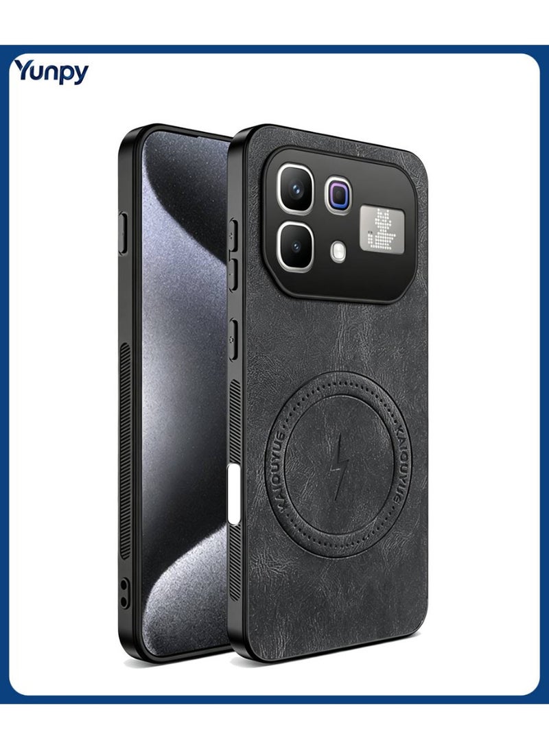 Yunpy Premium Leather Case for INFINIX Note 60 Pro/Note 60 MagSafe Compatible Heavy-Duty Protection & Luxury Texture Black - Image 1