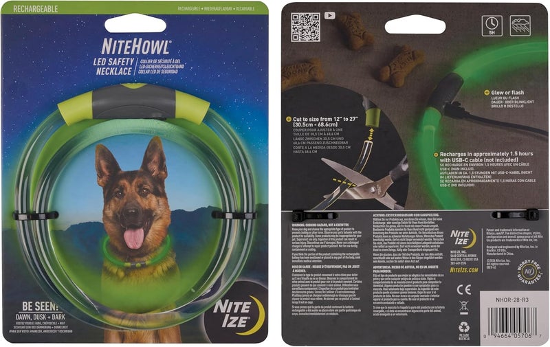 NiteIze Nite Ize NiteHowl Rechargeable LED Safety Necklace  Dog Light for DogWalking Gear  WeatherResistant Design  5 Hours Runtime  Cut to Fit from 12 to 27  Green - Image 3