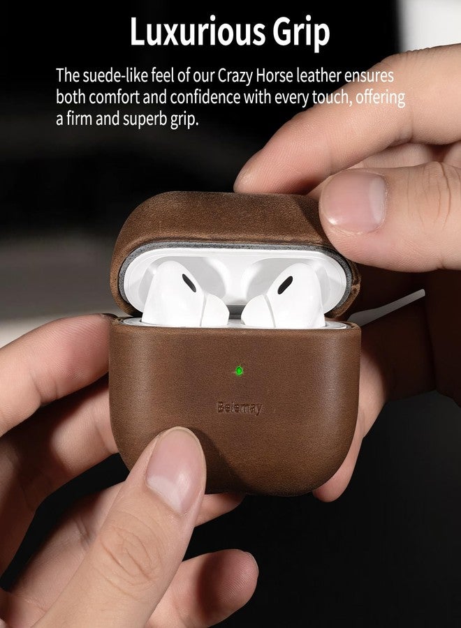 Belemay for AirPods Pro (2nd Generation) Case - Premium Crazy Horse Leather - Rich Patina- Secure Grip - Compatible with MagSafe and Wireless Charging - Compatible with Airpods Pro 2 Case - Brown - Image 3