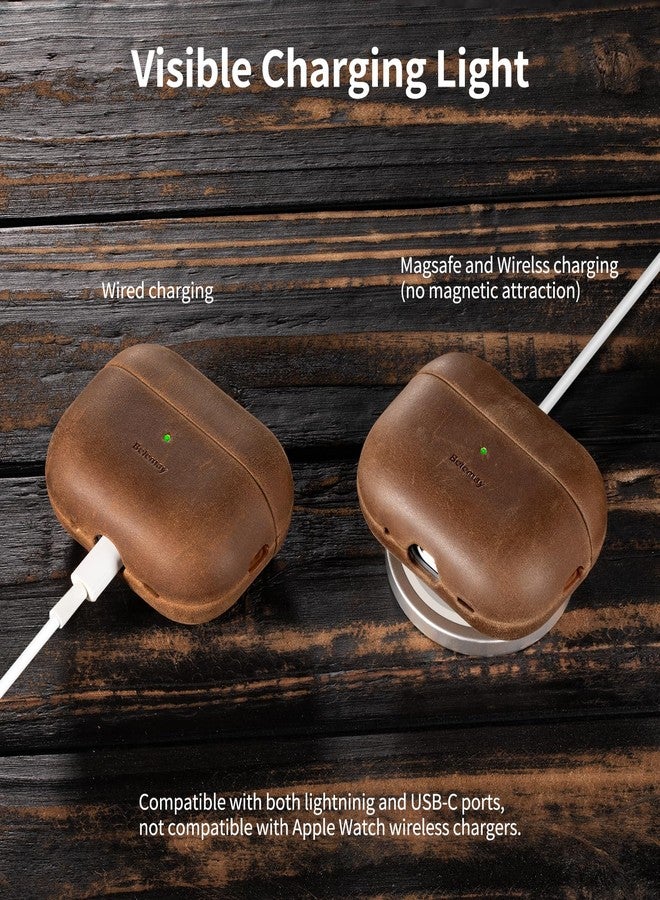 Belemay for AirPods Pro (2nd Generation) Case - Premium Crazy Horse Leather - Rich Patina- Secure Grip - Compatible with MagSafe and Wireless Charging - Compatible with Airpods Pro 2 Case - Brown - Image 5