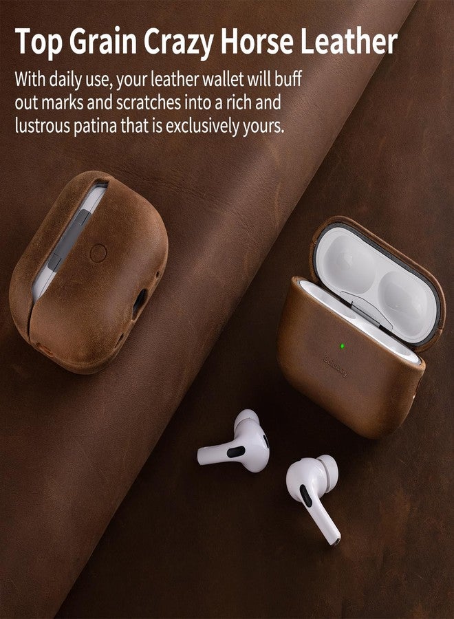 Belemay for AirPods Pro (2nd Generation) Case - Premium Crazy Horse Leather - Rich Patina- Secure Grip - Compatible with MagSafe and Wireless Charging - Compatible with Airpods Pro 2 Case - Brown - Image 2