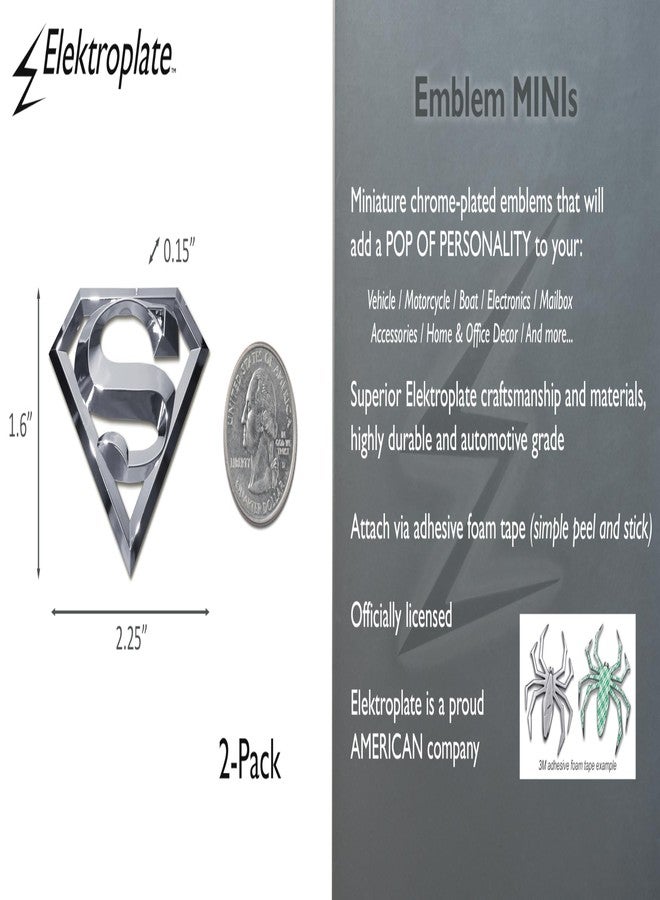 Elektroplate شعاران صغيران من الكروم الأصلي لشخصية سوبرمان من دي سي كوميكس، مرخصان رسميًا من شركة إليكتروبليت، للدراجات النارية والقوارب والزينة | مقاس عالمي 2.25 بوصة × 1.6 بوصة | مقاوم للعوامل الجوية | عبوة من قطعتين - Image 3