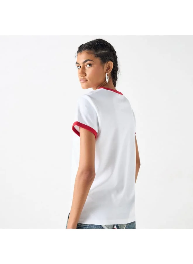 Lee Cooper Lee Cooper Printed Round Neck T-shirt with Short Sleeves