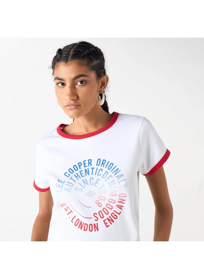 Lee Cooper Lee Cooper Printed Round Neck T-shirt with Short Sleeves