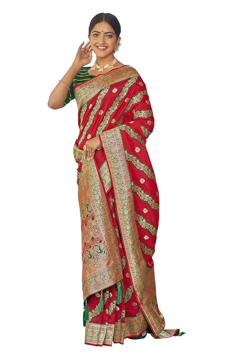 MANOHARI Most Trendy Banarasi Silk Woven Pattern Jacquard Work Saree for Women_MN1722, Red - Image 1