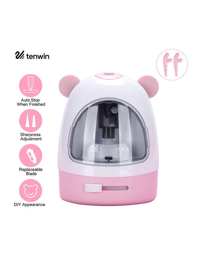 NIBEMINENT Durable Electric Pencil Sharpener Pink/White - Image 2