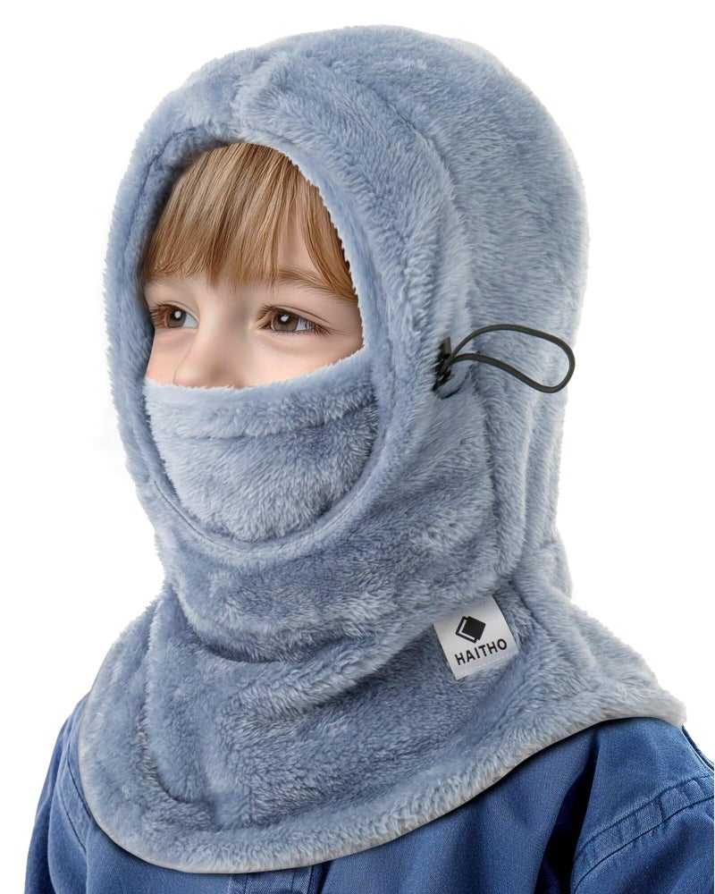 HAITHO Kids Ski Mask Balaclava for Boys Girls, 2 Size Thermal Fleece Winter Face Mask Hat for 2-12 Kids Toddler, Warm Balaclava Hood Neck Scarf for Cold Weather Skiing Cycling Daily Use-05 Blue - Image 1
