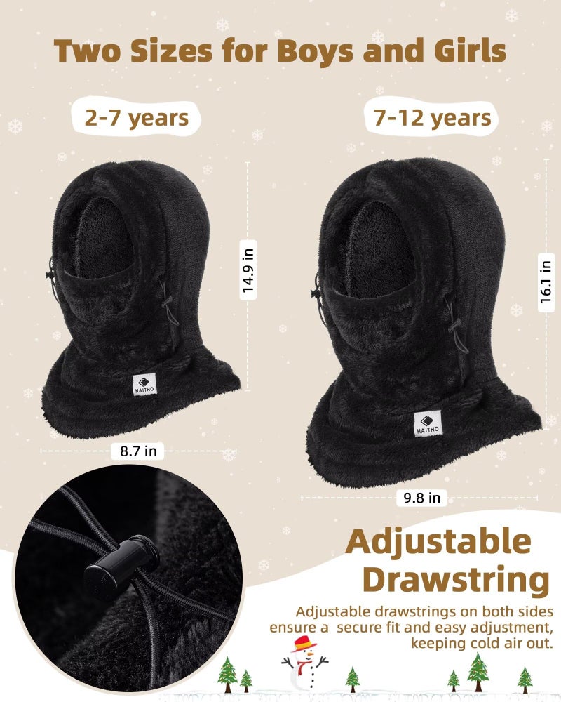 HAITHO Kids Ski Mask Balaclava for Boys Girls, 2 Size Thermal Fleece Winter Face Mask Hat for 2-12 Kids Toddler, Warm Balaclava Hood Neck Scarf for Cold Weather Skiing Cycling Daily Use-05 Blue - Image 3