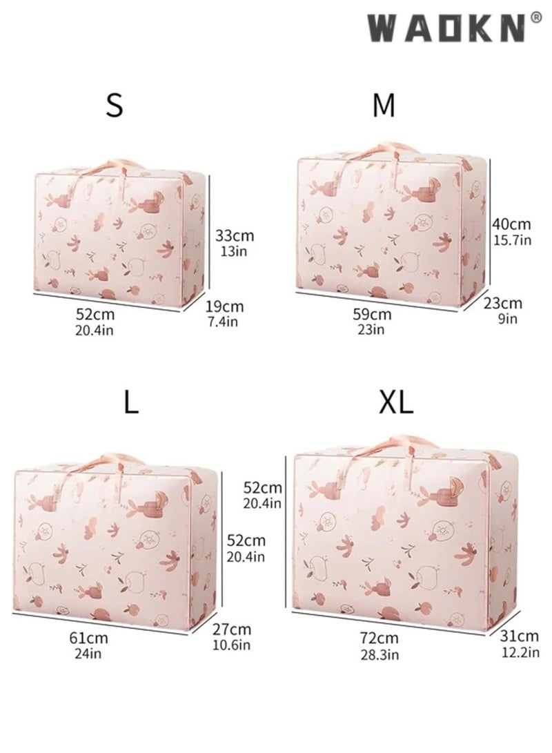 WAOKN 4-Pack Large Clothes Storage Bags - Foldable Moving and Blanket Storage with Zip and Handle for Bedroom, Closet, Clothing, Sweater Organization (Pink)  - Image 5