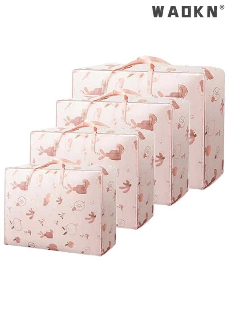 WAOKN 4-Pack Large Clothes Storage Bags - Foldable Moving and Blanket Storage with Zip and Handle for Bedroom, Closet, Clothing, Sweater Organization (Pink)  - Image 1
