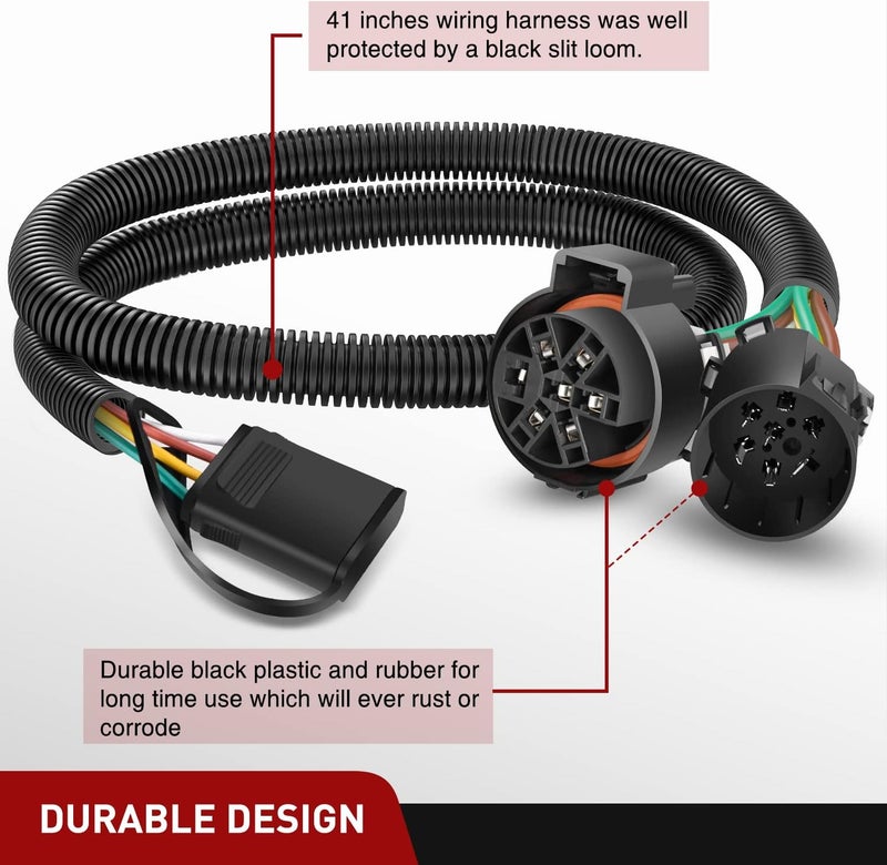 Nilight USCAR 7 Pin to 4-Pin Trailer Wiring Harness Standard 7 Way Plug for Tailgate Light Bar Adapter 41 Inches Wire for Factory Tow Package Vehicles with Uscar Socket - Image 4