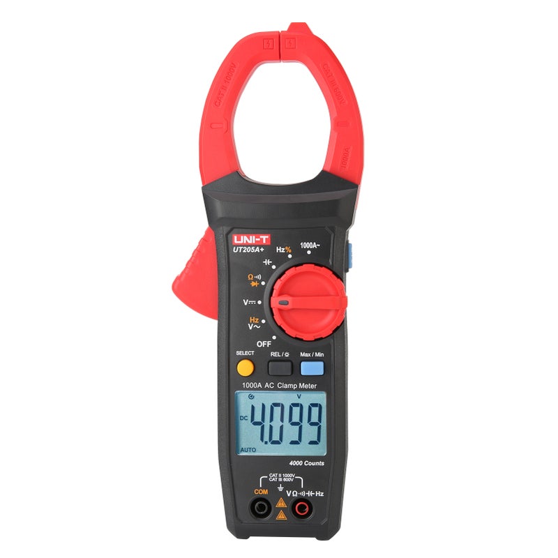 مقياس الضماط الرقمي UT205A+ - مقياس متعدد الأنواع من نوع الضماط - مقياس عالمي - مقياس ضماط ذاتي التطوير - 4099 عداد - مقياس الجهد العskýم/المباشر 1000 فولت - مقياس التيار العskýم 1000 أمبير - مقاومة - تردد - سعة - صمامات - استمرارية - Image 1