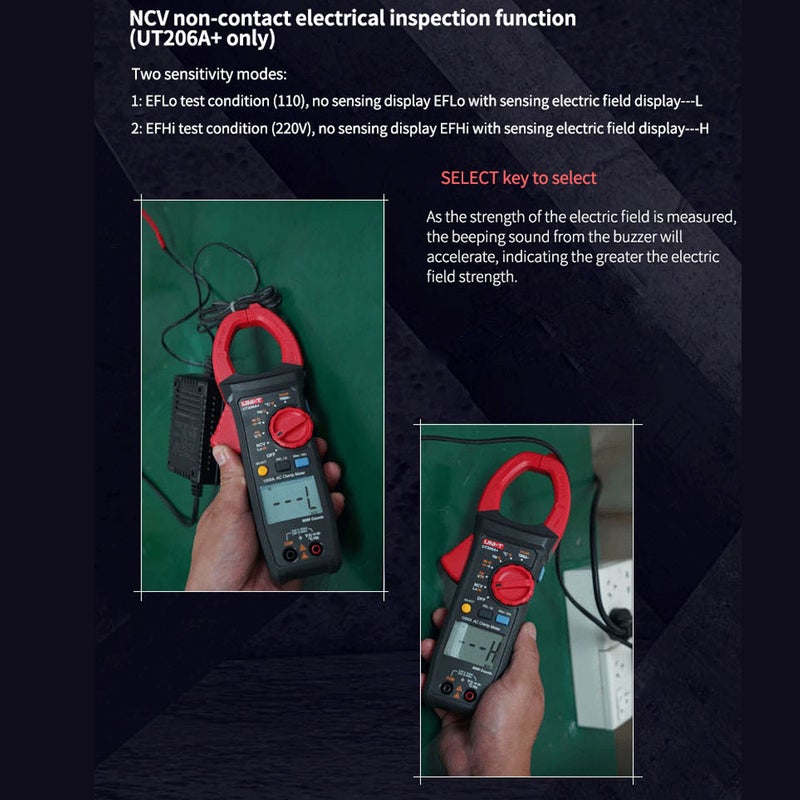 مقياس الضماط الرقمي UT205A+ - مقياس متعدد الأنواع من نوع الضماط - مقياس عالمي - مقياس ضماط ذاتي التطوير - 4099 عداد - مقياس الجهد العskýم/المباشر 1000 فولت - مقياس التيار العskýم 1000 أمبير - مقاومة - تردد - سعة - صمامات - استمرارية - Image 4