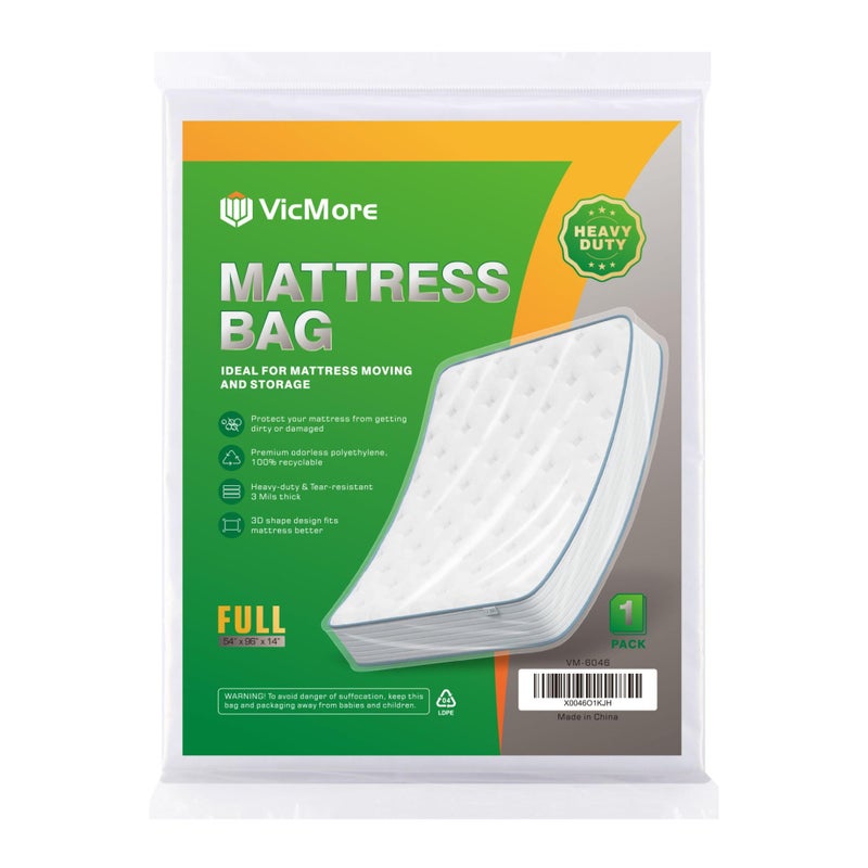 VICMORE Full Size HeavyDuty Plastic Mattress Bag for Moving Storage TearResistant Waterproof Mattress Protector Cover Transparent Easy Fit