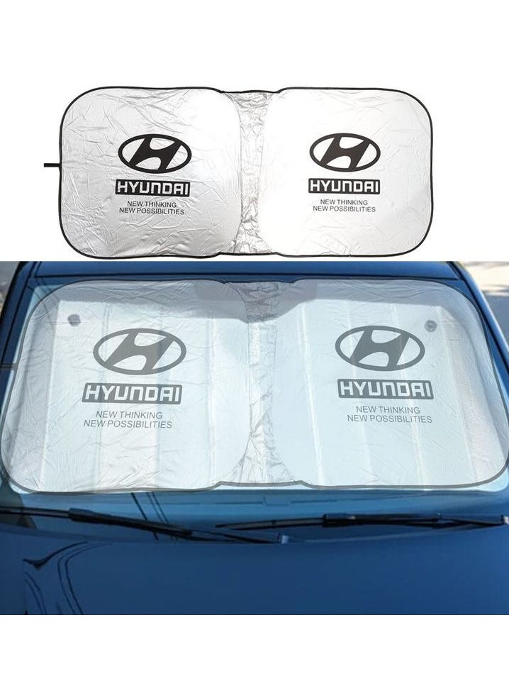 هيونداي - حاجب شمس للسيارة من HYUNDAI للأشعة فوق البنفسجية وواقي من الحرارة من الشمس قابل للطي يحافظ على برودة سيارتك من الأشعة فوق البنفسجية ، حاجب الشمس للزجاج الأمامي للسيارة - Image 1